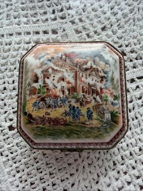 Octagonal Decorative Trinket Box in Blue and Brown